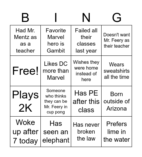 Untitled Bingo Card