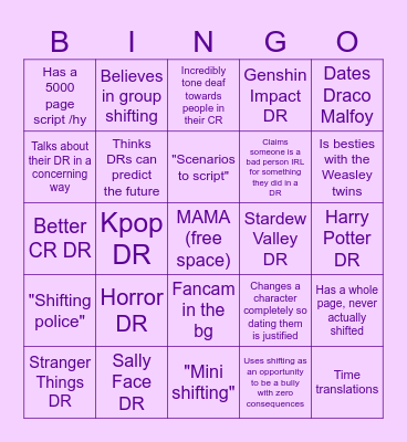 Shifttok Bingo Card