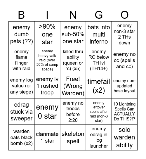 CWL Bingo Card