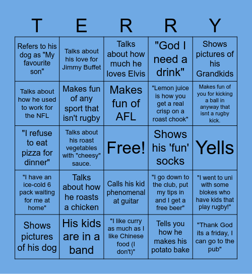Terry Williams Bingo V2 Bingo Card