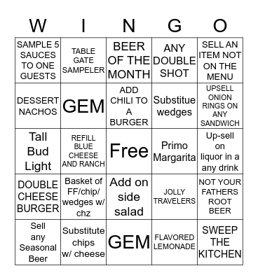 $$ BWW WINGOOOO!!!!!!!!!!!! $$ Bingo Card
