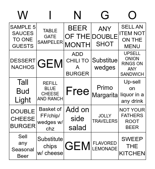 $$ BWW WINGOOOO!!!!!!!!!!!! $$ Bingo Card