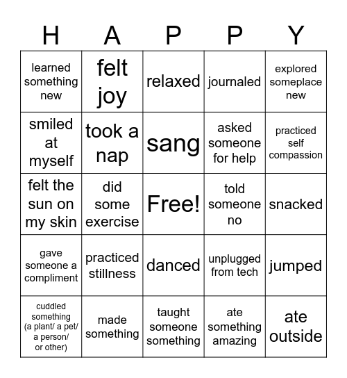 Happiness Happens Bingo Card