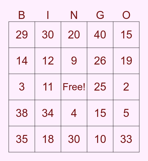 Irregular Past Tense Verbs Bingo Card