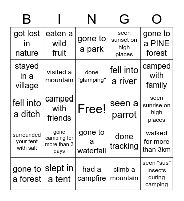 have you ever - camping edition Bingo Card