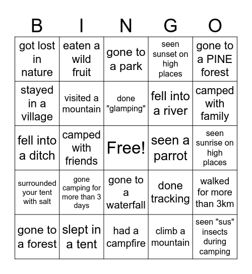 have you ever - camping edition Bingo Card