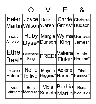 Love & Fellowship Prayer Band Bingo Card