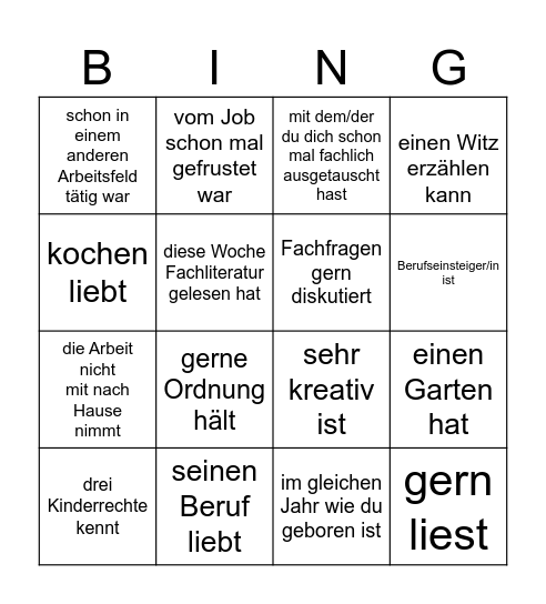 Kennenlern Bingo Card