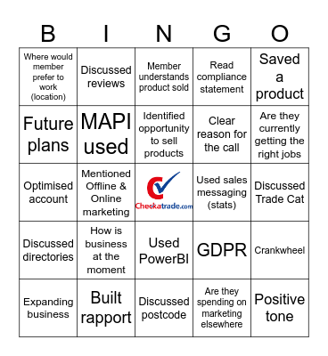Cross Sales Bingo Card