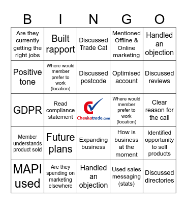Cross Sales Bingo Card