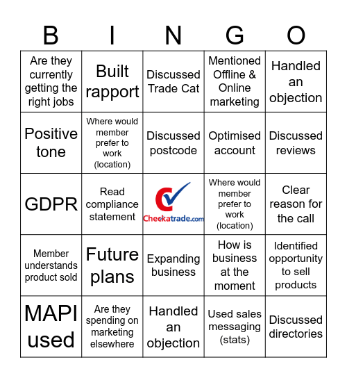 Cross Sales Bingo Card