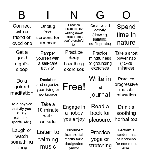 Burnout Buster Bingo Card