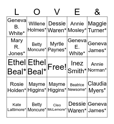 Love & Fellowship Prayer Band Bingo Card