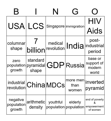 Population 3 Bingo Card