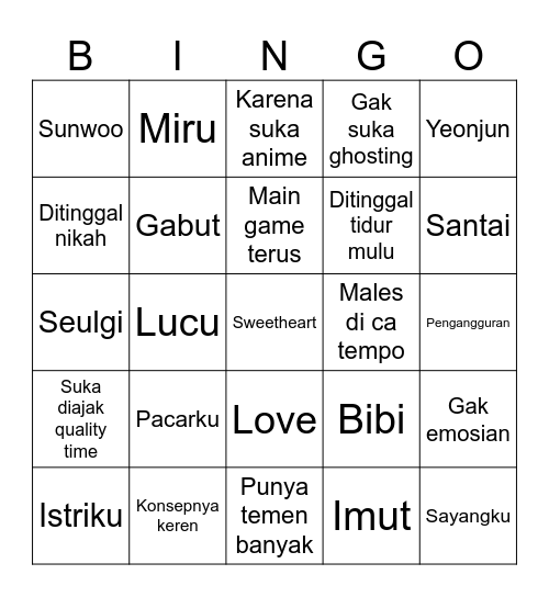 Juyeon’s board Bingo Card