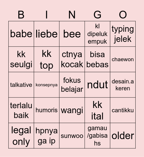 punya romsae 💖 Bingo Card