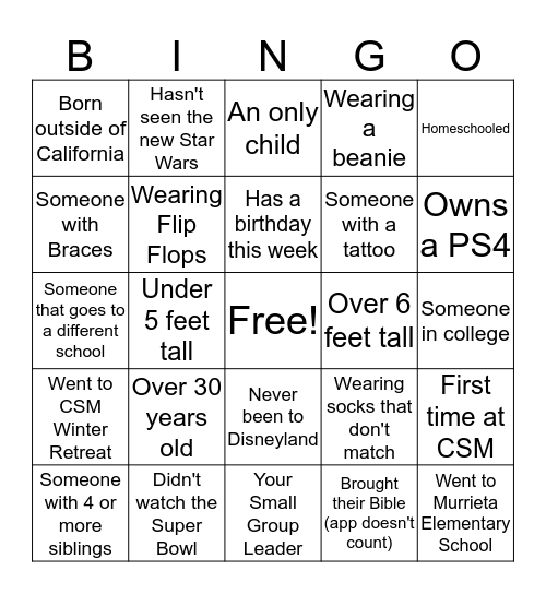 CSM BINGO!!!!! Bingo Card