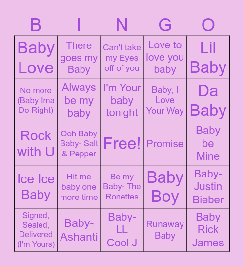 Tish's Baby Shower Bingo Card