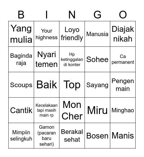 BNG nya ___leejw Bingo Card