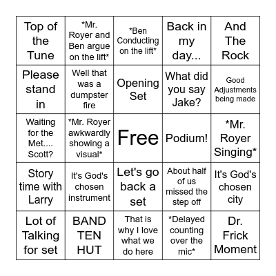 Marching Band Bingo 2023 Bingo Card
