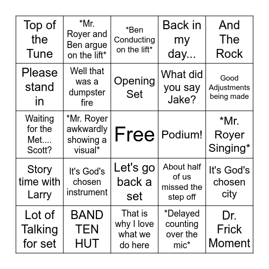 Marching Band Bingo 2023 Bingo Card