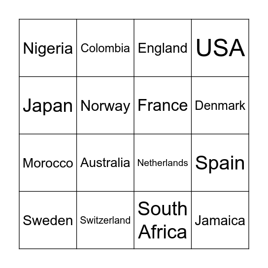 WWC Round of 16 Bingo Card