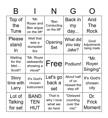 Marching Band Bingo 2023 Bingo Card