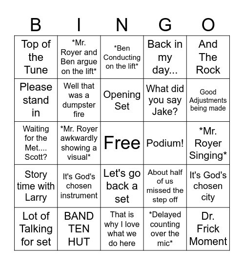 Marching Band Bingo 2023 Bingo Card