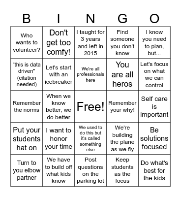 Professional Development BINGO Card