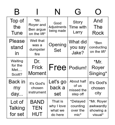Marching Band Bingo 2023 Bingo Card