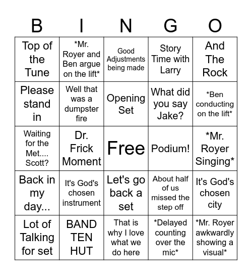 Marching Band Bingo 2023 Bingo Card