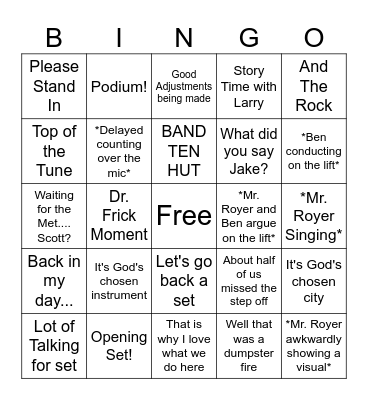 Marching Band Bingo 2023 Bingo Card