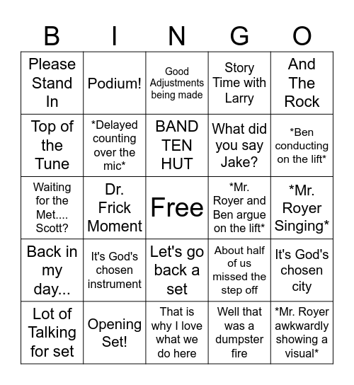 Marching Band Bingo 2023 Bingo Card