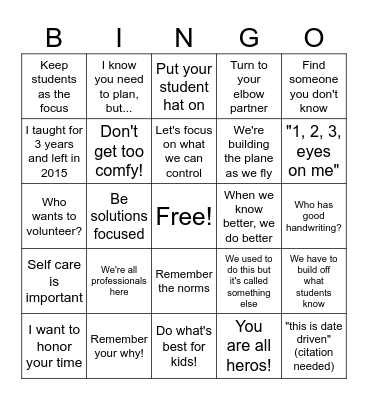 Professional Development BINGO 2 Bingo Card