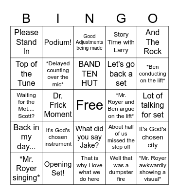 Marching Band Bingo 2023 Bingo Card