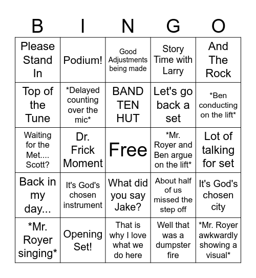 Marching Band Bingo 2023 Bingo Card