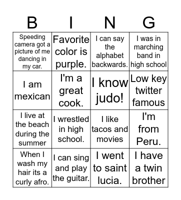 Get to know your hall! Bingo Card