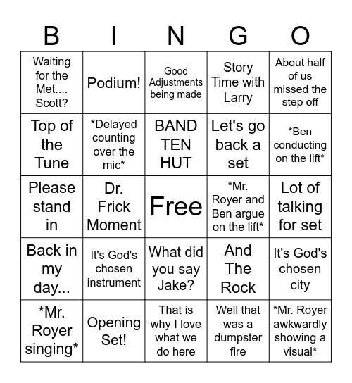 Marching Band Bingo 2023 Bingo Card