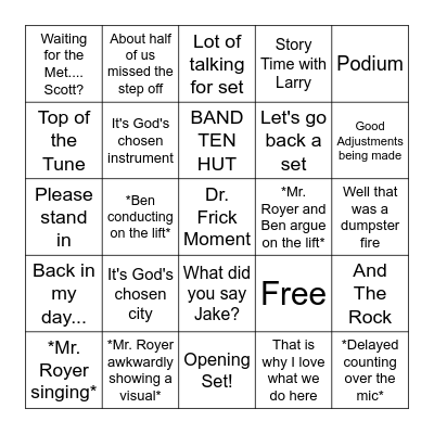 Marching Band Bingo 2023 Bingo Card