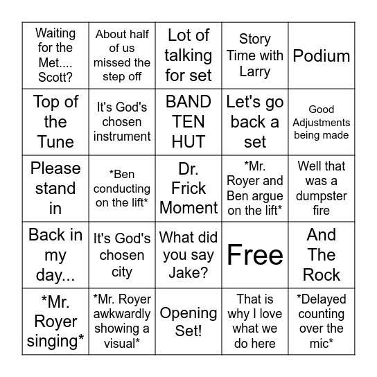 Marching Band Bingo 2023 Bingo Card