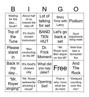 Marching Band Bingo 2023 Bingo Card
