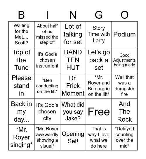 Marching Band Bingo 2023 Bingo Card