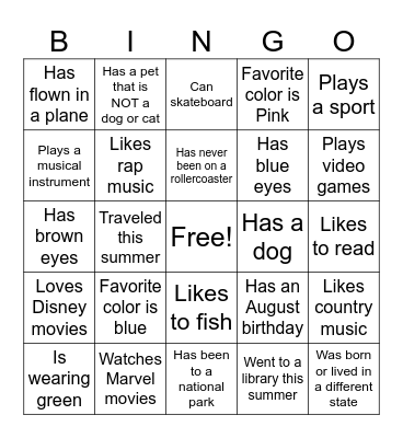 Get To Know You BINGO Card