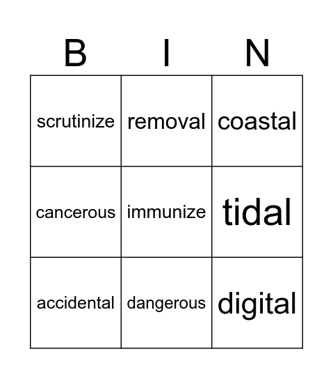 Suffix "al" and "our" Bingo Card