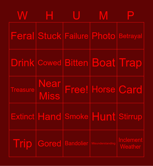 Red Dead Bingo Card