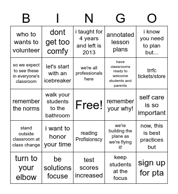 Professional Development Bingo Card
