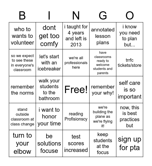 Professional Development Bingo Card