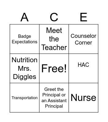 Student Name:  _______________________ Bingo Card