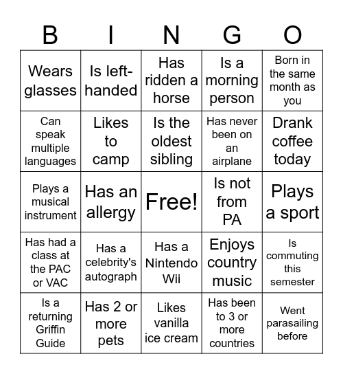 Human Bingo Card