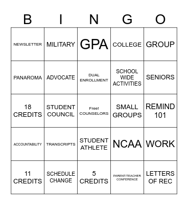 COUNSELING DEPARTMENT Bingo Card